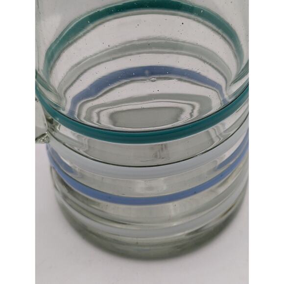 Anthropologie Hand Blown Art Glass Pitcher Blue and Green Stripes 9.5 Inches - Picture 6 of 6